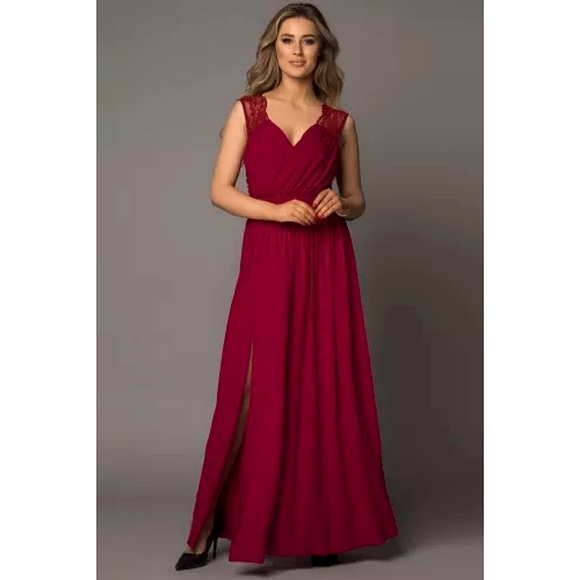 LAST ONE! Plus Size SASHA Wine Colored Sleeveless Lace Maxi Dress - Picture 2 of 5